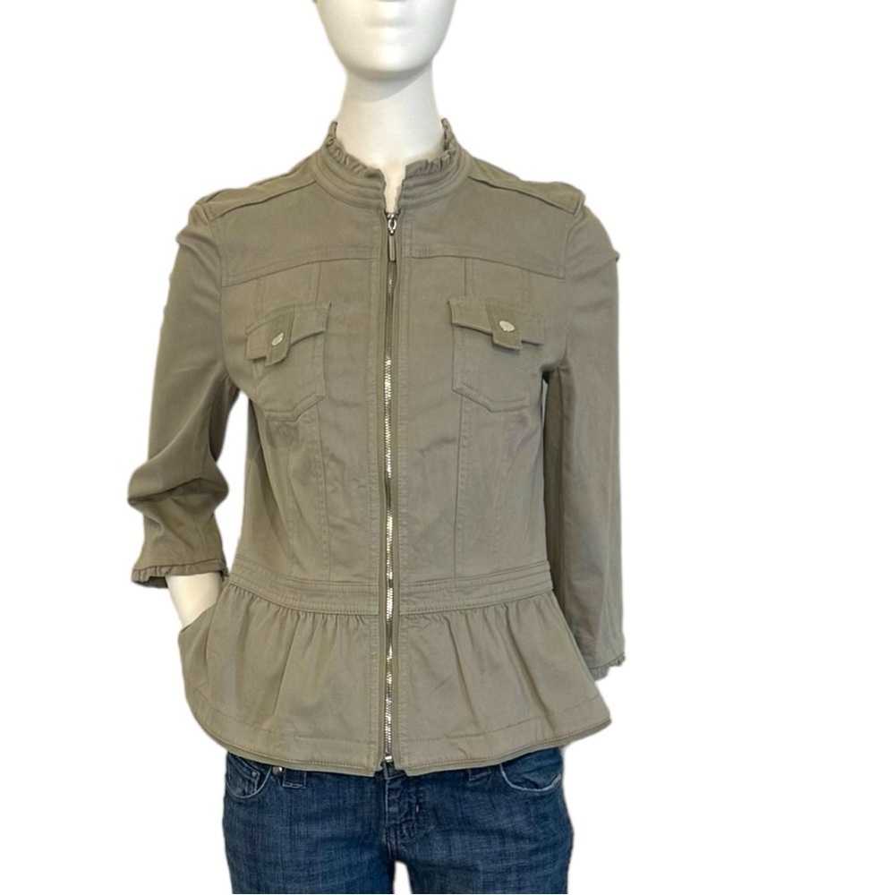 WHBM White House Black Market Women’s Olive Zip Up Jacket Size 4